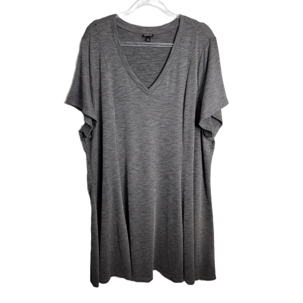 Torrid Plus Size 4X Tunic Dress Gray Ribbed Knit V-Neck Short Sleeve Pullover